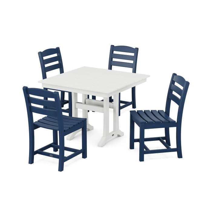 La Casa Café 5-Piece Farmhouse Trestle Side Chair Dining Set