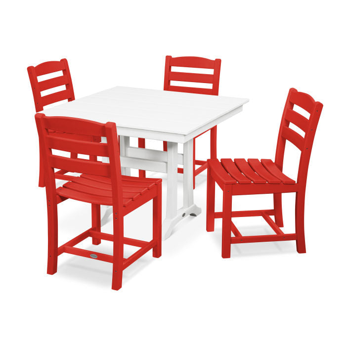 La Casa Café 5-Piece Farmhouse Trestle Side Chair Dining Set