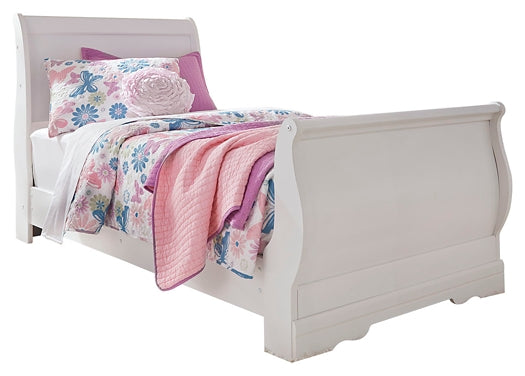 Anarasia Twin Sleigh Bed with Mirrored Dresser and Chest