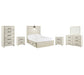 Cambeck Full Panel Bed with 4 Storage Drawers with Mirrored Dresser, Chest and 2 Nightstands