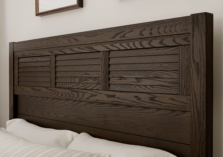 LOUVERED BED WITH LOW PROFILE FOOTBOARD IN CHARLESTON BROWN