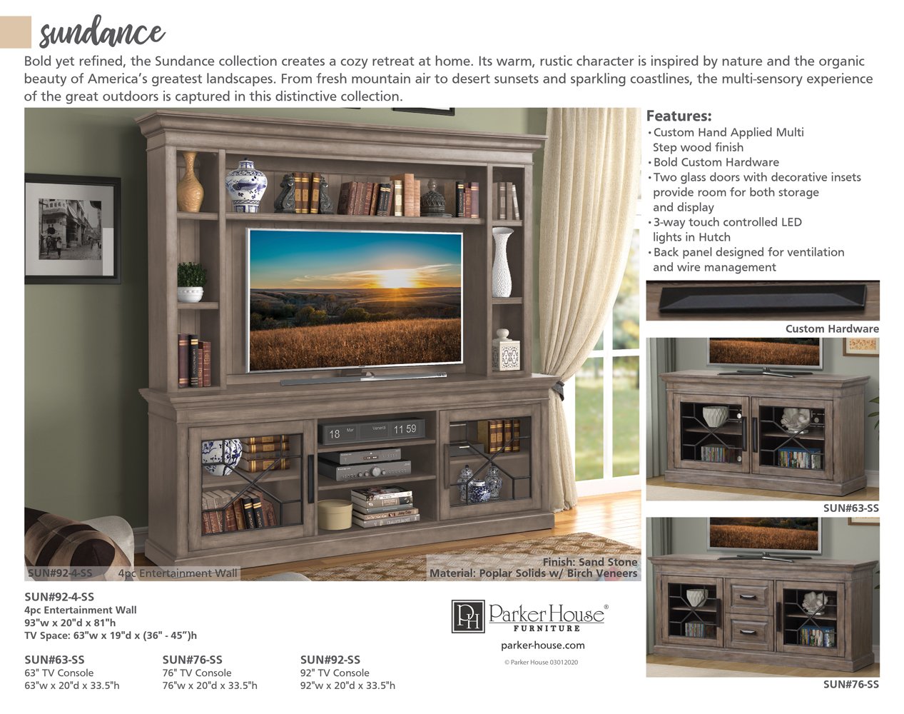 SUNDANCE - SANDSTONE 92 IN. CONSOLE WITH HUTCH & BACKPANEL