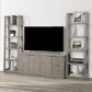 PURE MODERN 63 IN. CONSOLE W/ PAIR OF ANGLED ETAGERE BOOKCASE PIERS