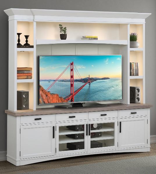 AMERICANA MODERN - COTTON 92 IN. TV CONSOLE WITH HUTCH, BACKPANEL AND LED LIGHTS