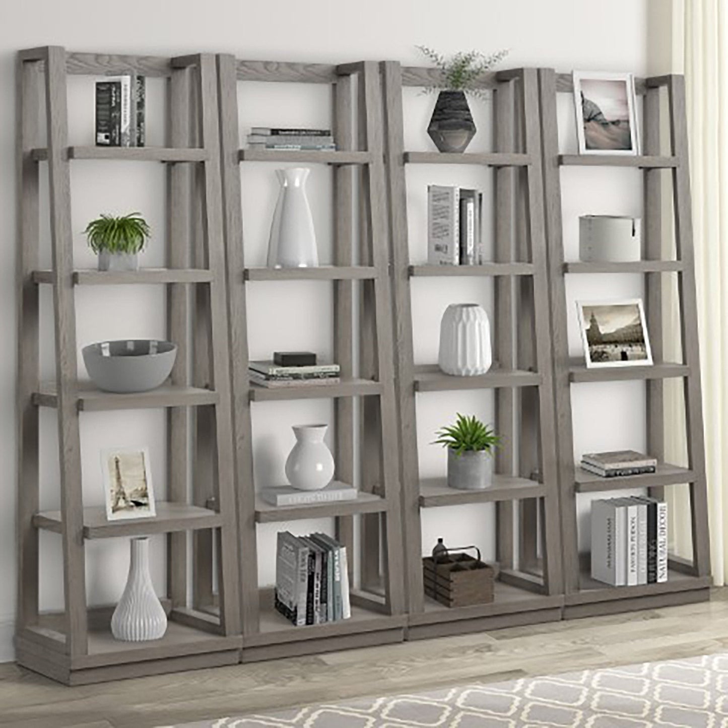 PURE MODERN PAIR OF ANGLED ETAGERE BOOKCASE PIERS