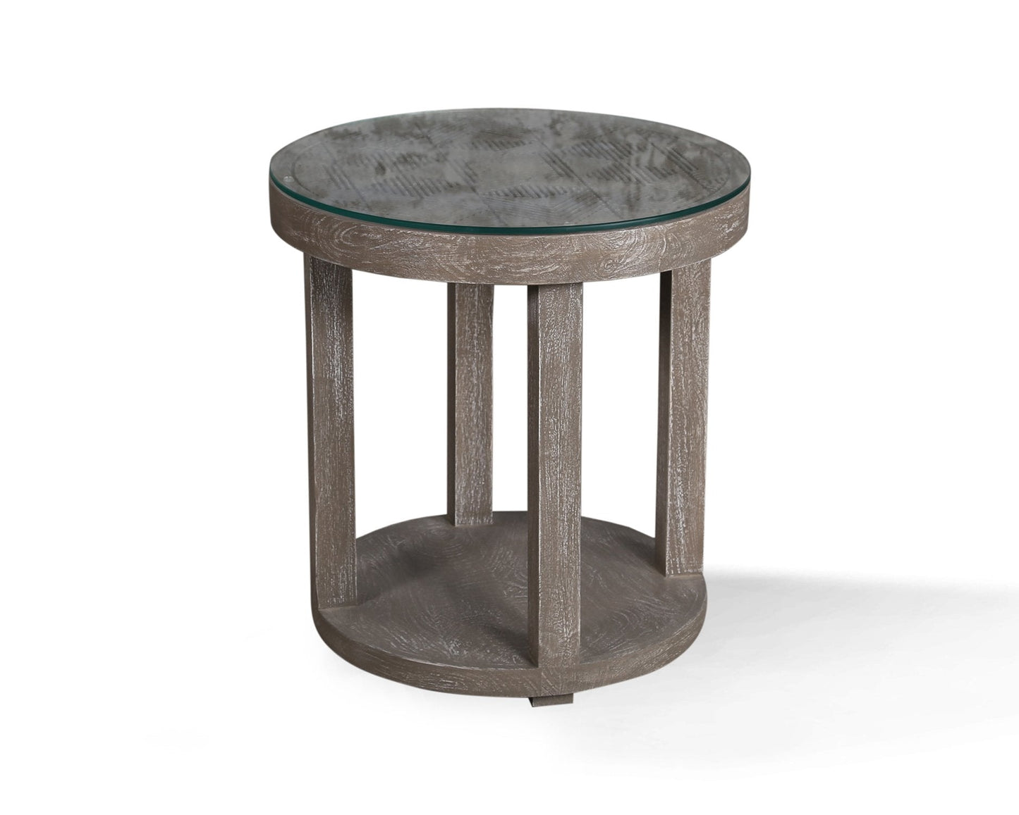 CROSSINGS SERENGETI ROUND END TABLE WITH GLASS TOP