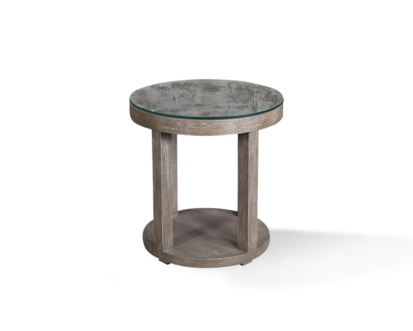 CROSSINGS SERENGETI ROUND END TABLE WITH GLASS TOP