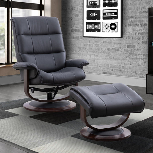 KNIGHT - BLACK MANUAL RECLINING SWIVEL CHAIR AND OTTOMAN