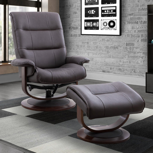 KNIGHT - CHOCOLATE MANUAL RECLINING SWIVEL CHAIR AND OTTOMAN