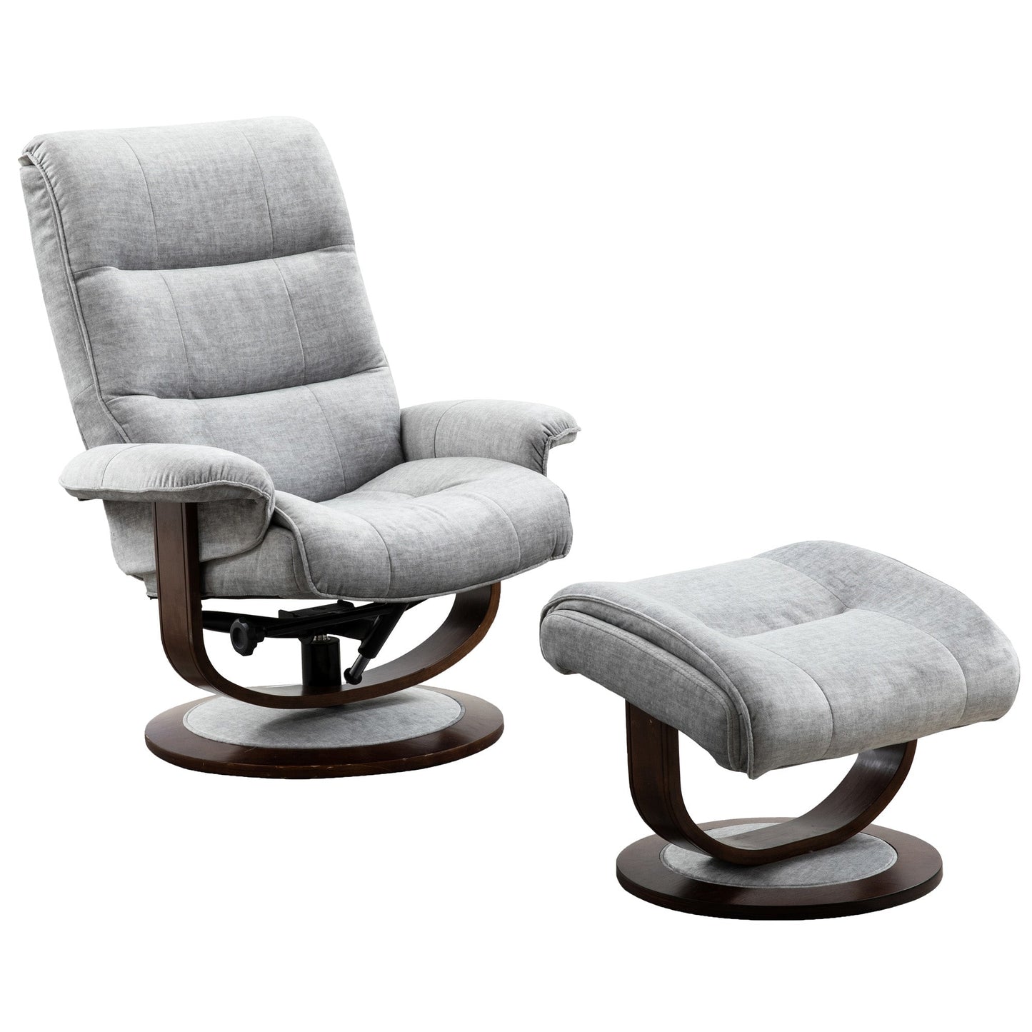 KNIGHT - CAPRI SILVER MANUAL RECLINING SWIVEL CHAIR AND OTTOMAN