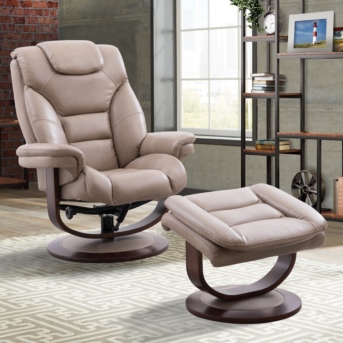 MONARCH - LINEN MANUAL RECLINING SWIVEL CHAIR AND OTTOMAN