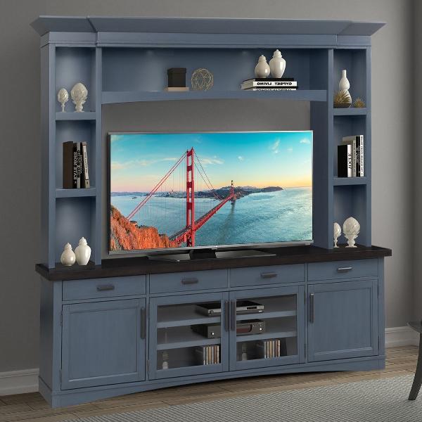 AMERICANA MODERN - DENIM 92 IN. TV CONSOLE WITH HUTCH AND LED LIGHTS