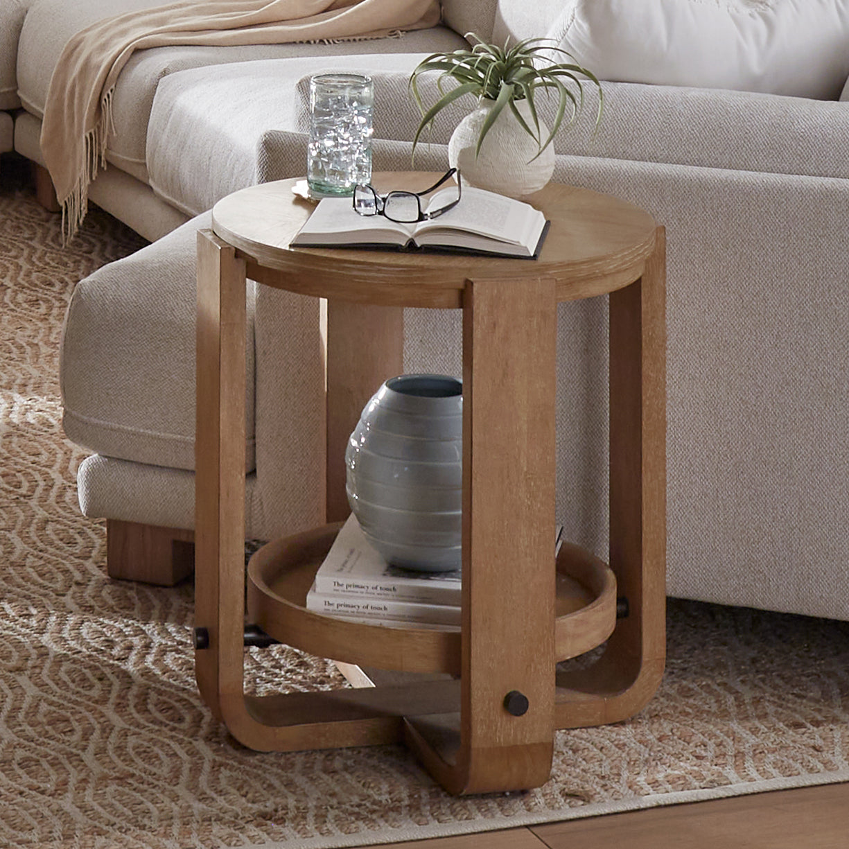 ESCAPE ROUND END TABLE WITH SHELF