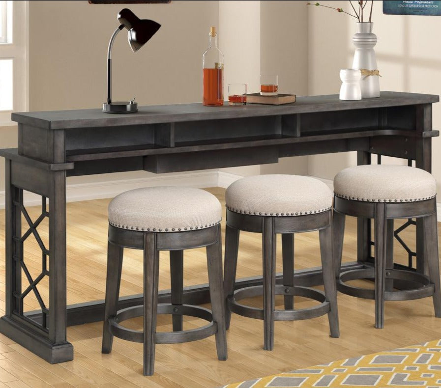 SUNDANCE - SMOKEY GREY EVERYWHERE CONSOLE WITH 3 STOOLS