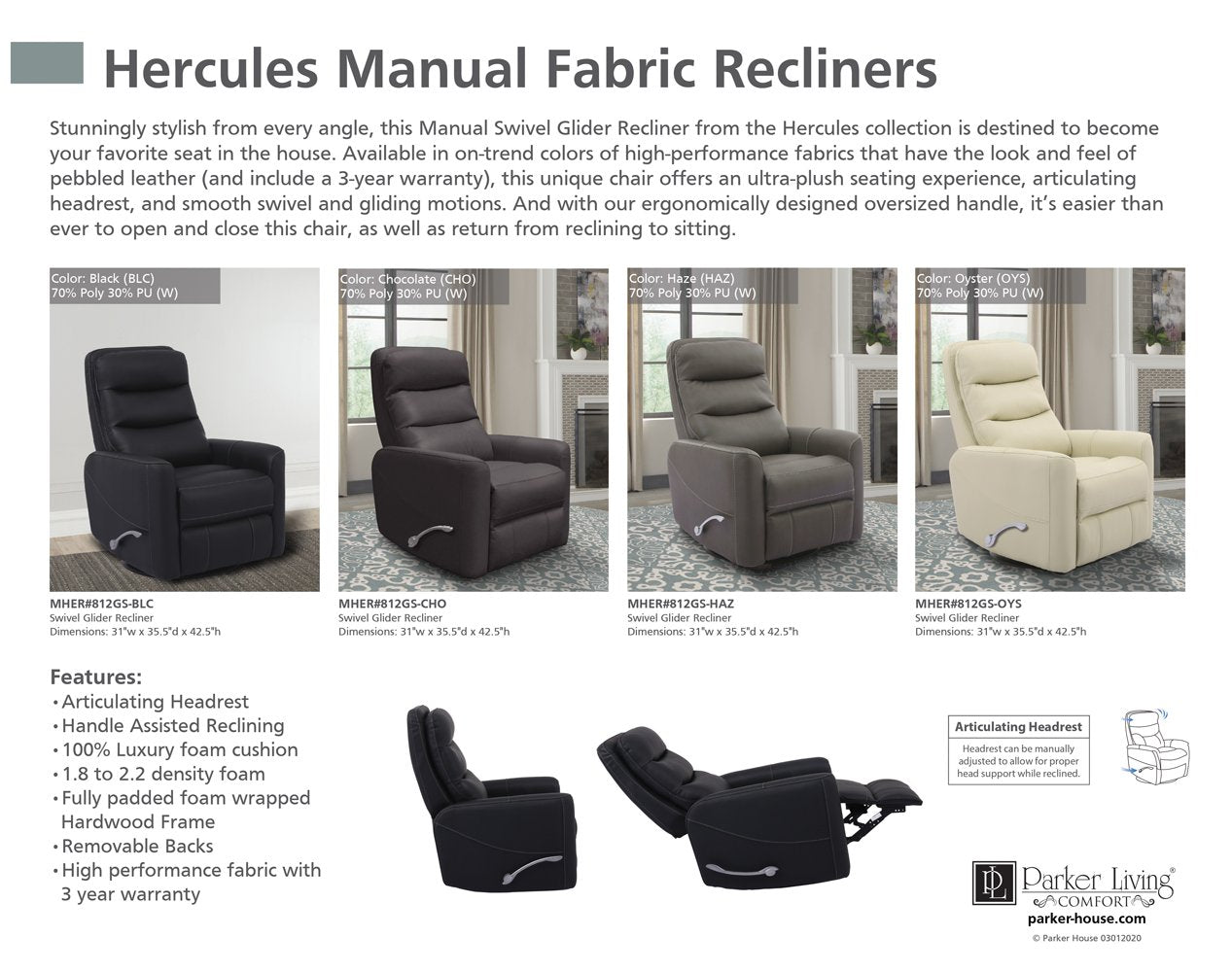 HERCULES - HAZE MANUAL SWIVEL GLIDER RECLINER