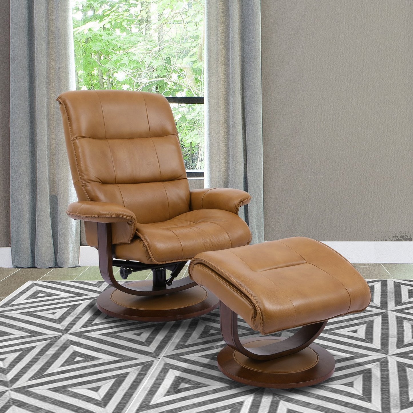 KNIGHT - BUTTERSCOTCH MANUAL RECLINING SWIVEL CHAIR AND OTTOMAN