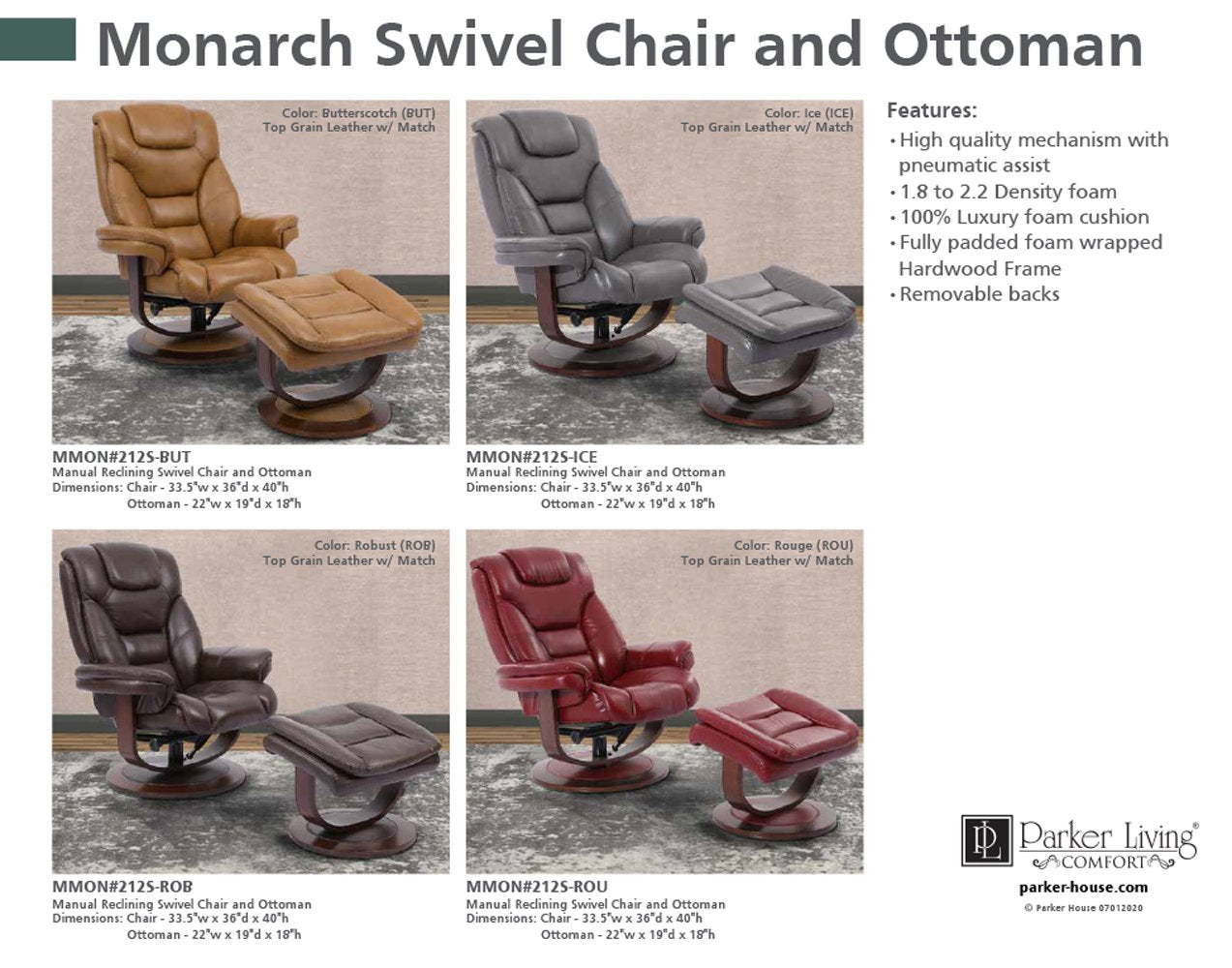 MONARCH - BUTTERSCOTCH MANUAL RECLINING SWIVEL CHAIR AND OTTOMAN