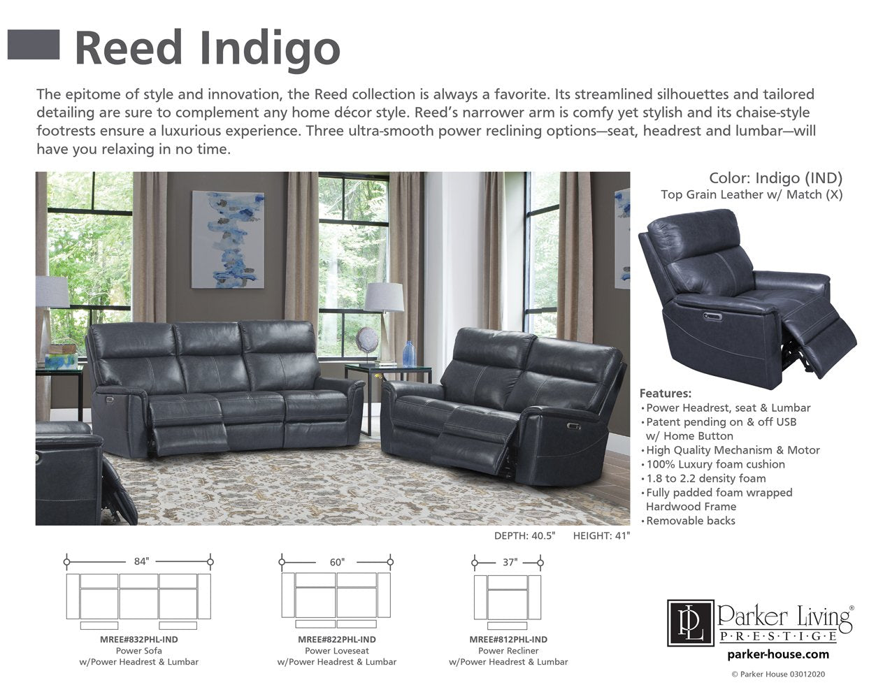 REED - INDIGO POWER RECLINER