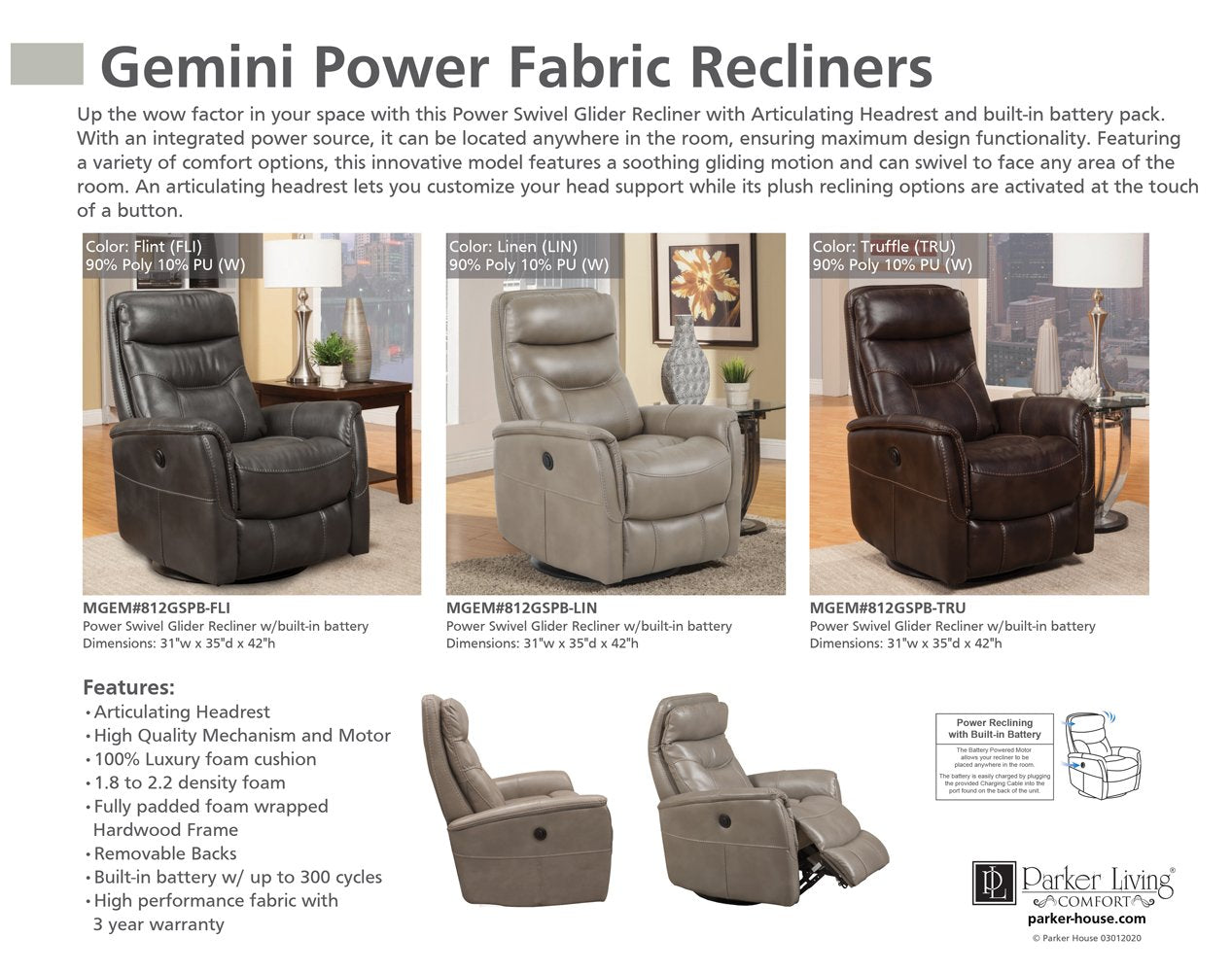 GEMINI - FLINT POWER SWIVEL GLIDER RECLINER