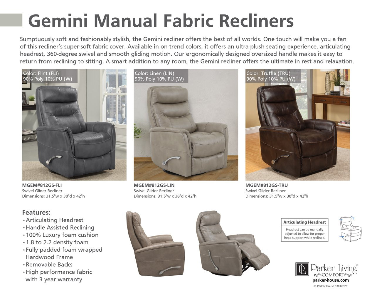 GEMINI - LINEN MANUAL SWIVEL GLIDER RECLINER