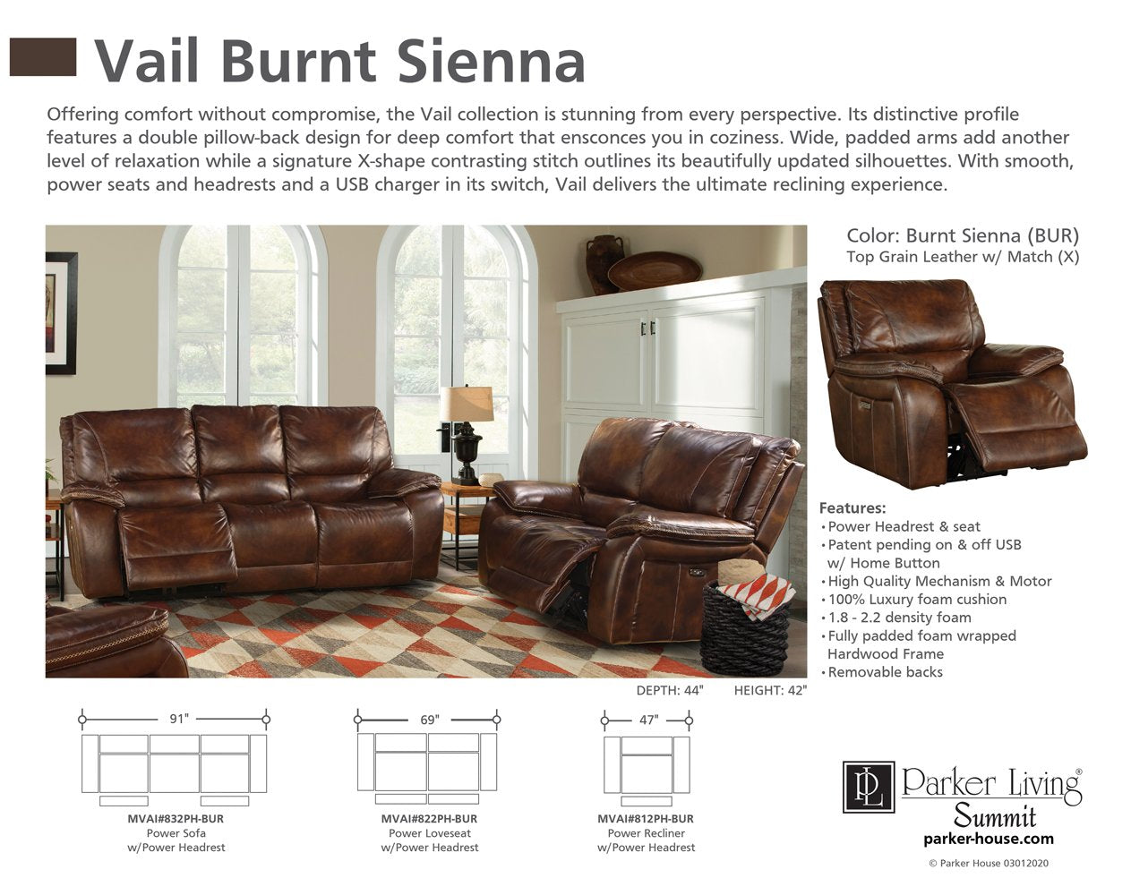 VAIL - BURNT SIENNA POWER RECLINING COLLECTION