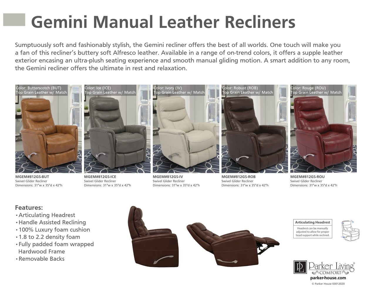 GEMINI - ROUGE MANUAL SWIVEL GLIDER RECLINER