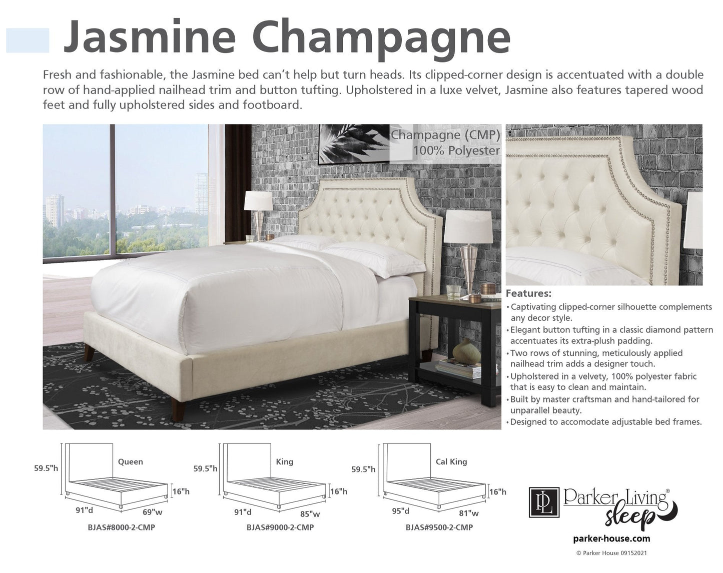 JASMINE - CHAMPAGNE QUEEN BED 5/0 (NATURAL)