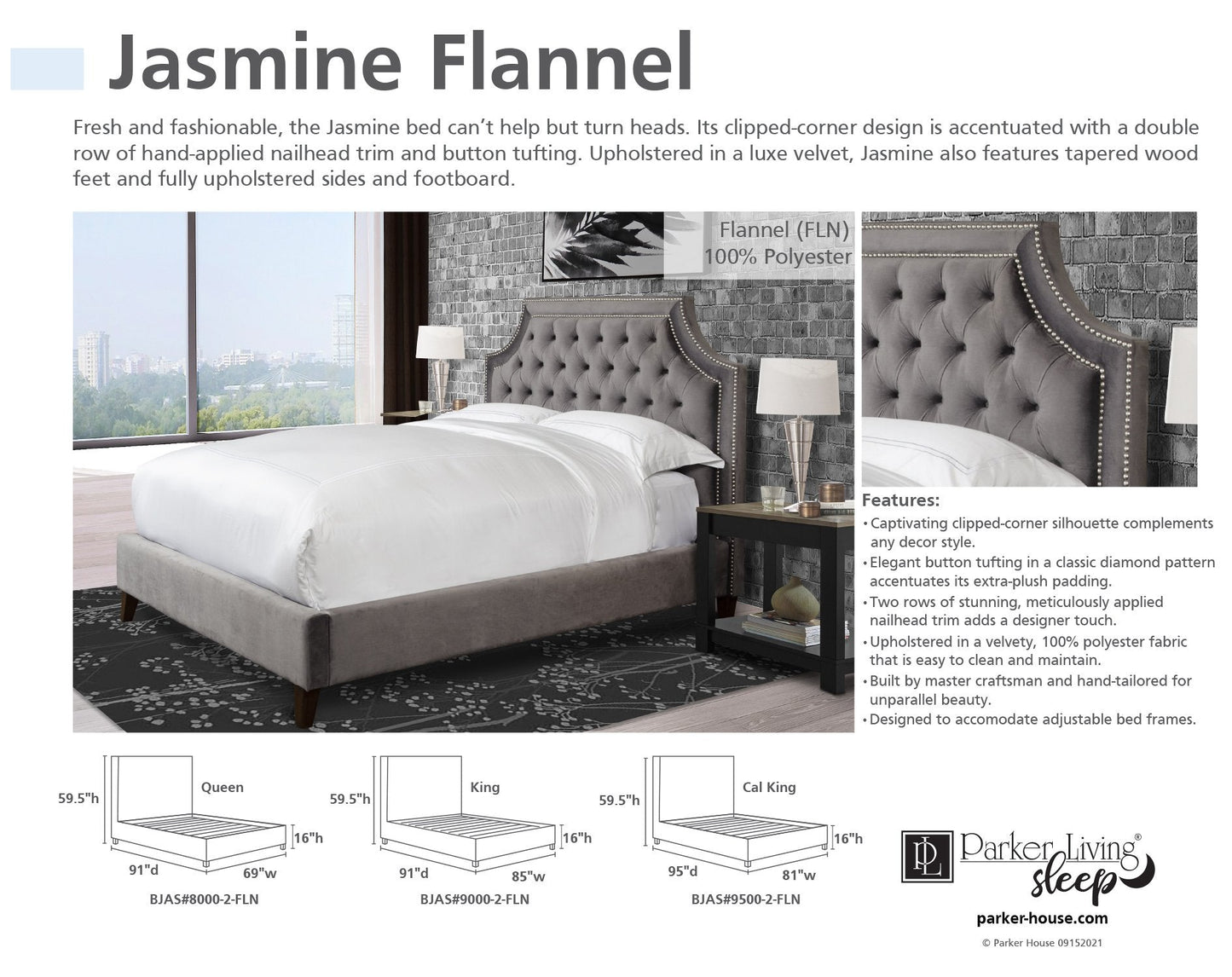 JASMINE - FLANNEL CALIFORNIA KING BED 6/0 (GREY)