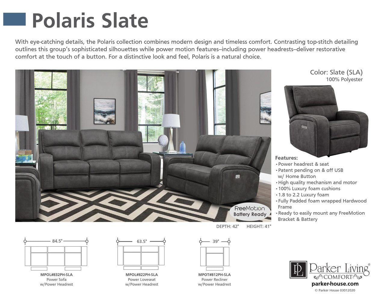 POLARIS - SLATE POWER SOFA