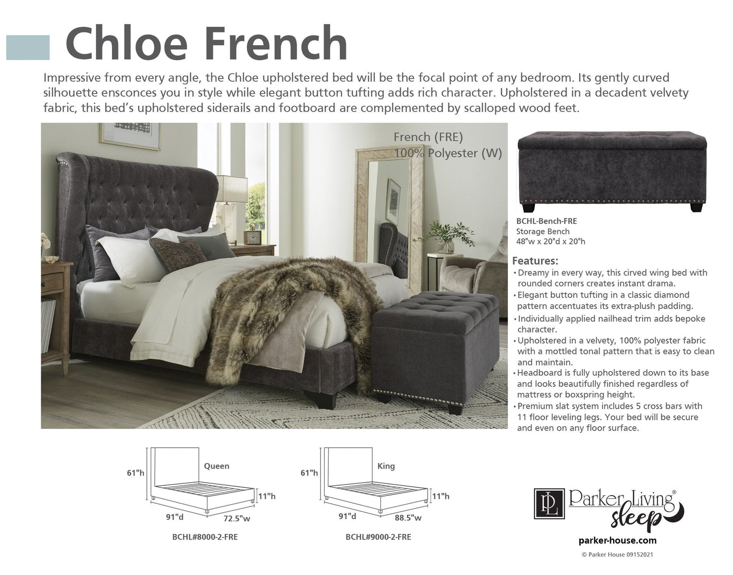 CHLOE - FRENCH QUEEN BED 5/0