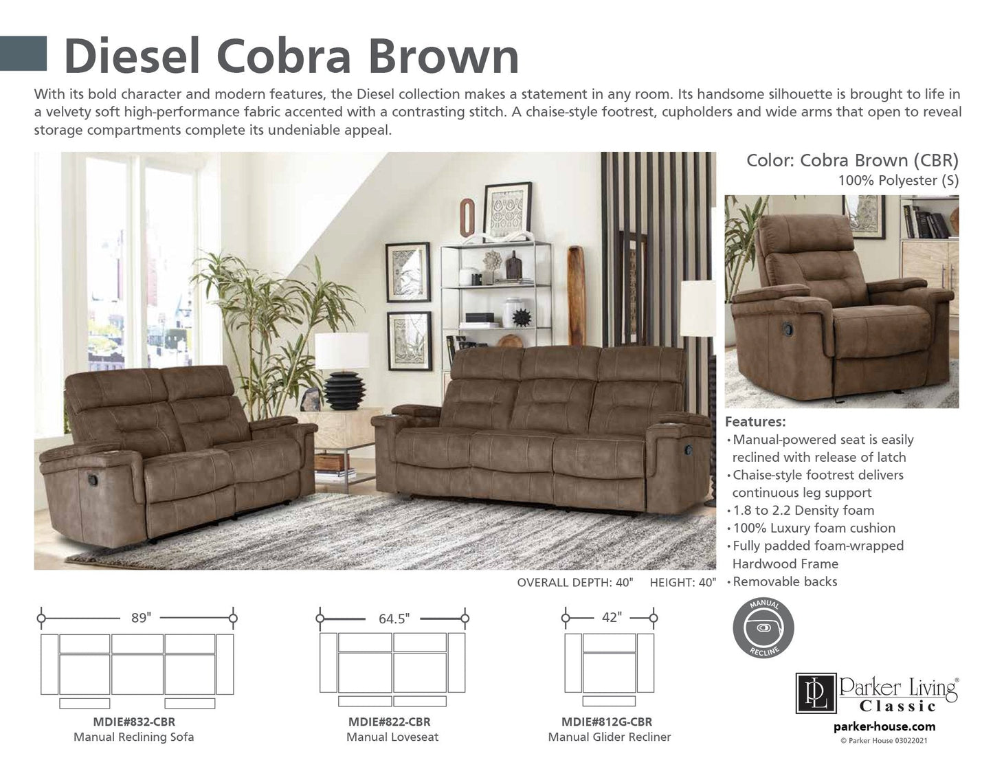 DIESEL MANUAL - COBRA GREY MANUAL GLIDER RECLINER