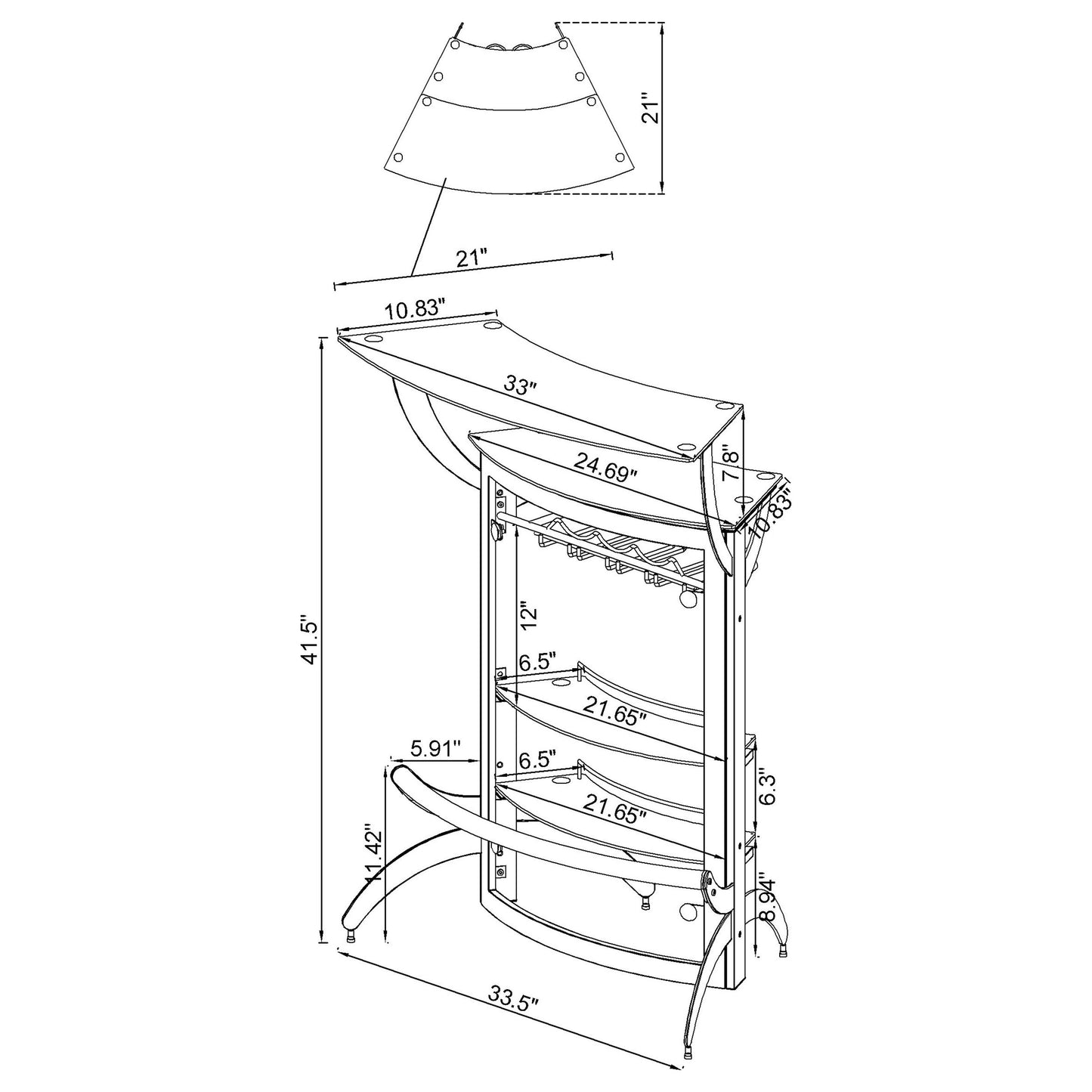 Dallas 2-shelf Curved Freestanding Home Bar Cabinet Silver