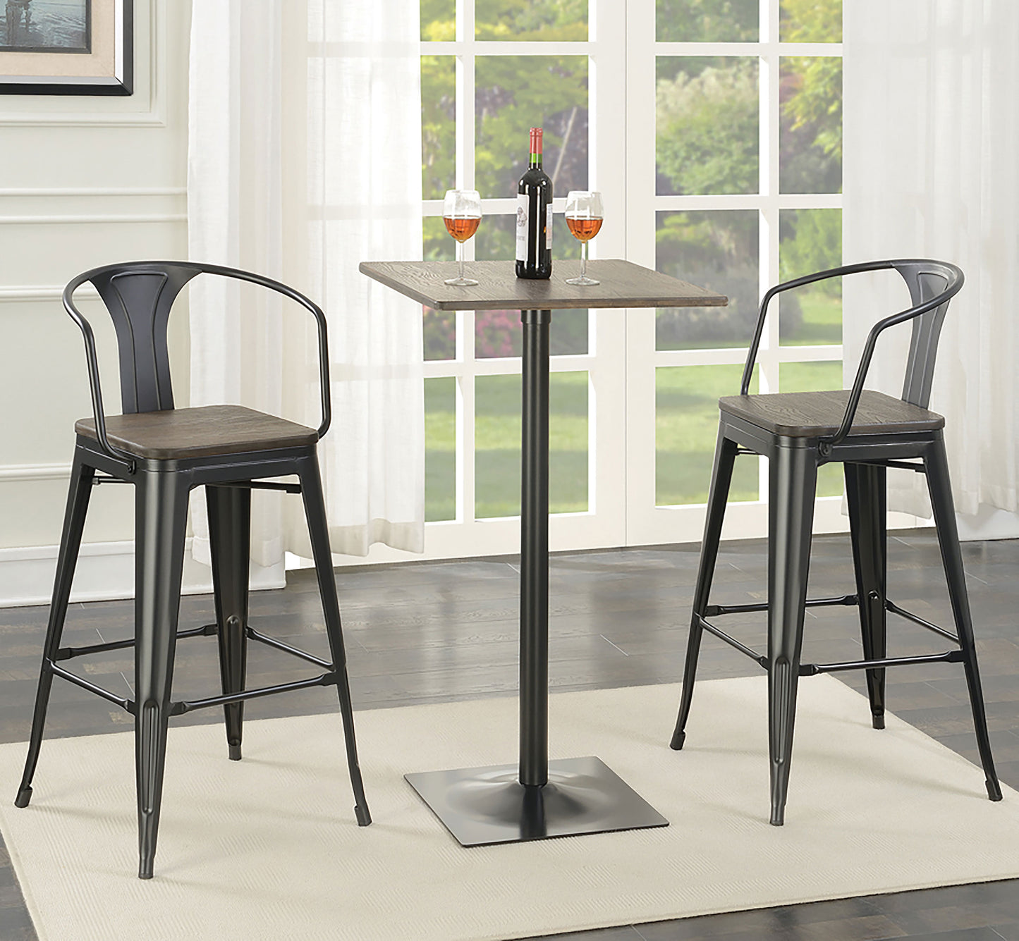 Cavalier Metal Bar Chair Dark Elm and Matte Black (Set of 2)