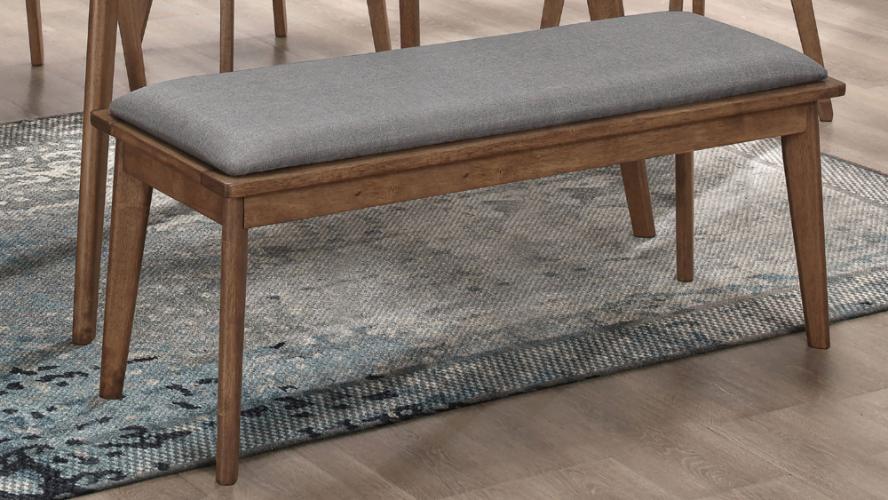 Alfredo Upholstered Dining Bench Grey and Natural Walnut