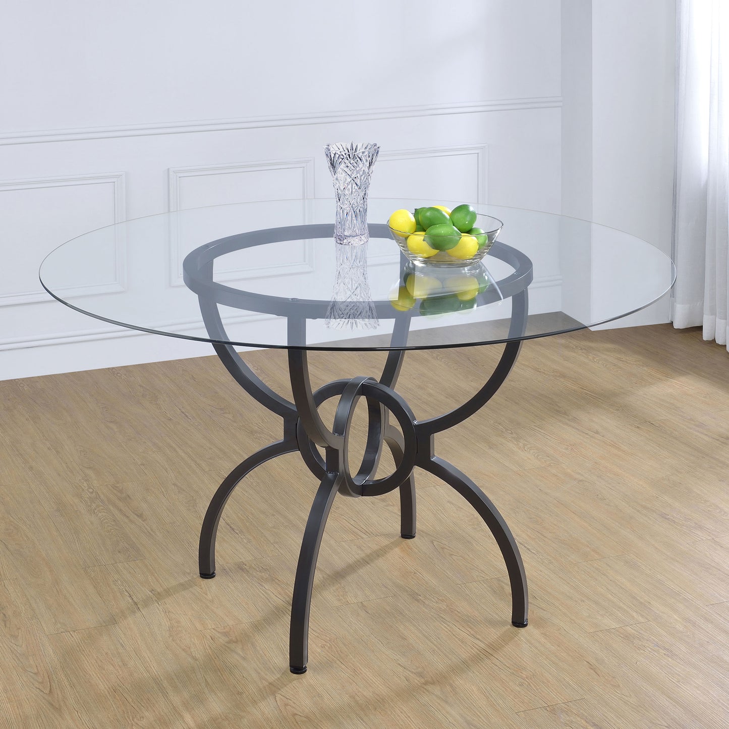 Aviano Round 48-inch Glass Top Metal Dining Table Gunmetal