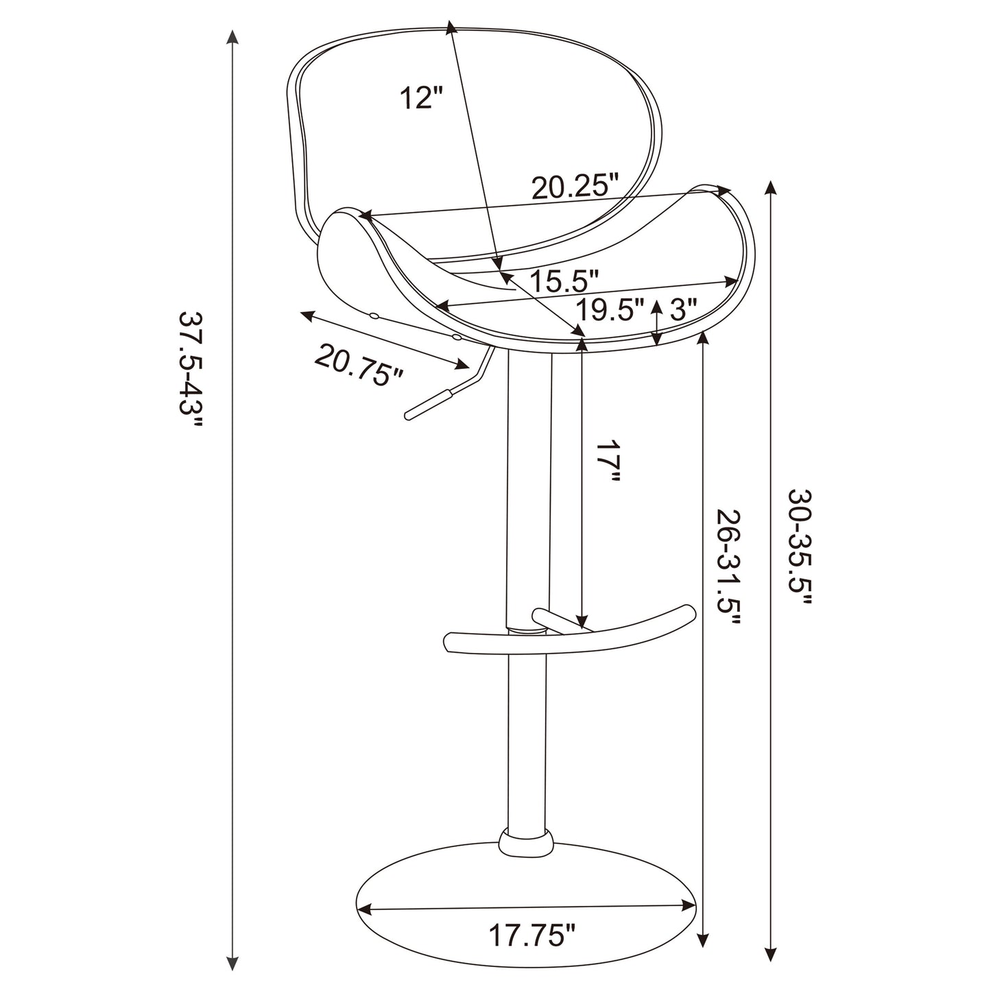 Harris Adjustable Bar Stool Black and Chrome