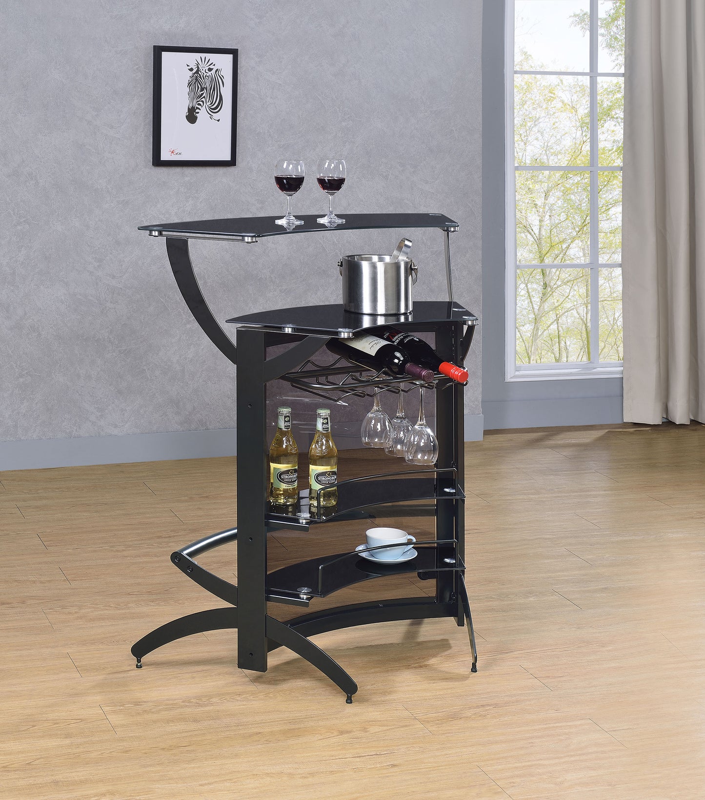 Dallas 2-shelf Curved Freestanding Home Bar Cabinet Black