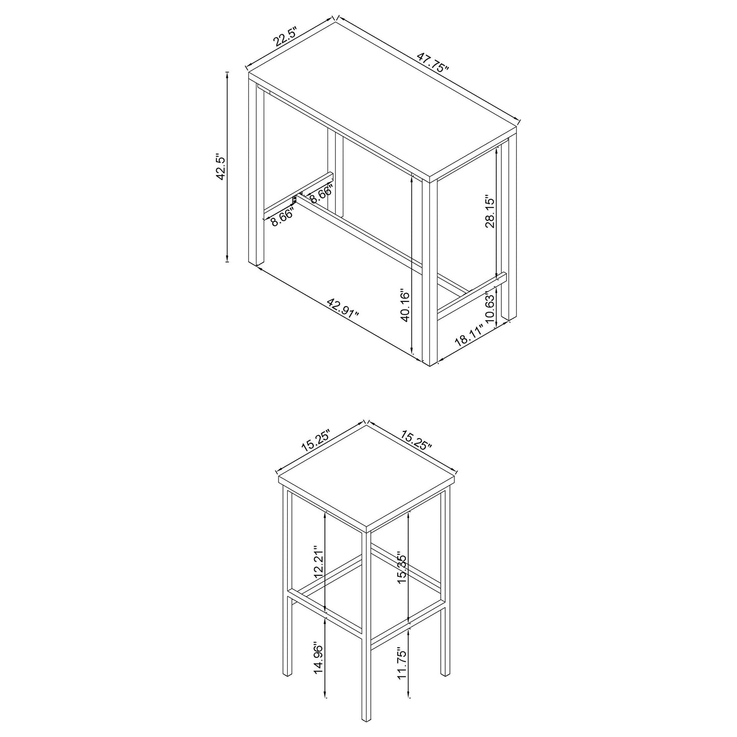 Natividad 5-piece Pub Height Bar Table Set White High Gloss