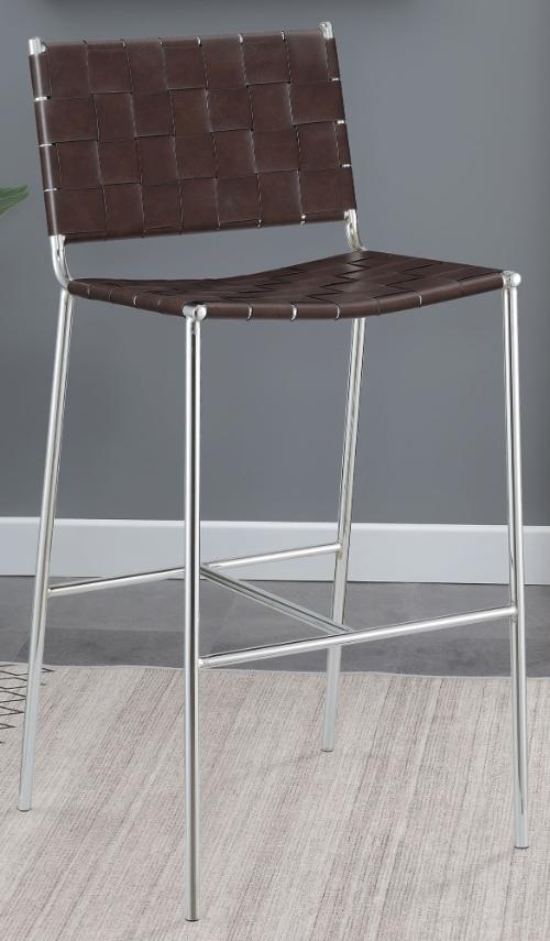 Adelaide Upholstered Pub Height Bar Stool Brown and Chrome