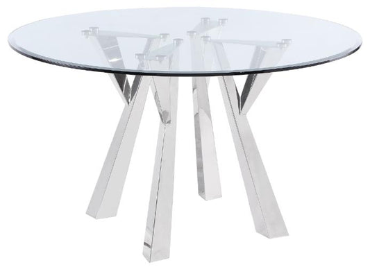 Alaia Round 51-inch Clear Glass Top Dining Table Chrome