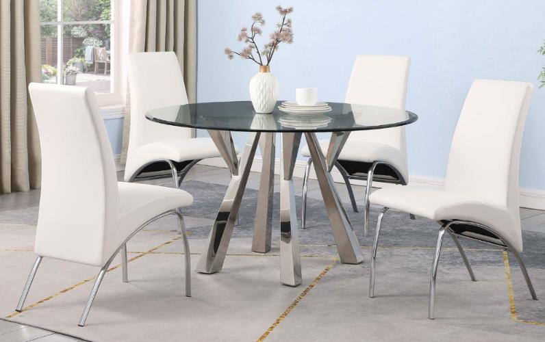 Alaia Round 51-inch Clear Glass Top Dining Table Chrome