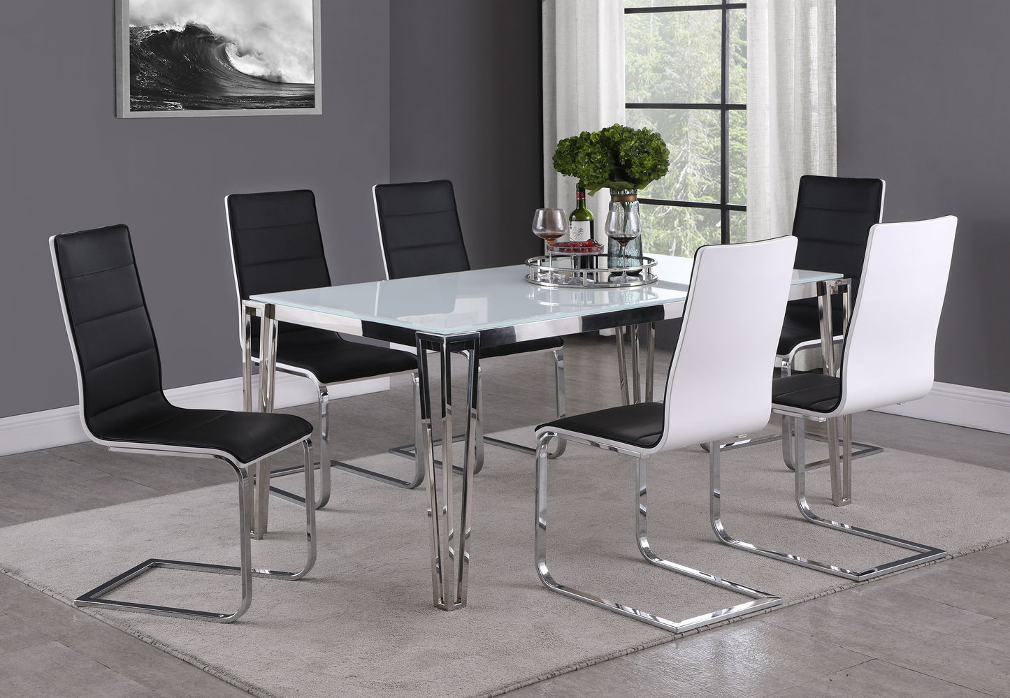 Pauline Rectangular 64-inch Glass Top Dining Table Chrome