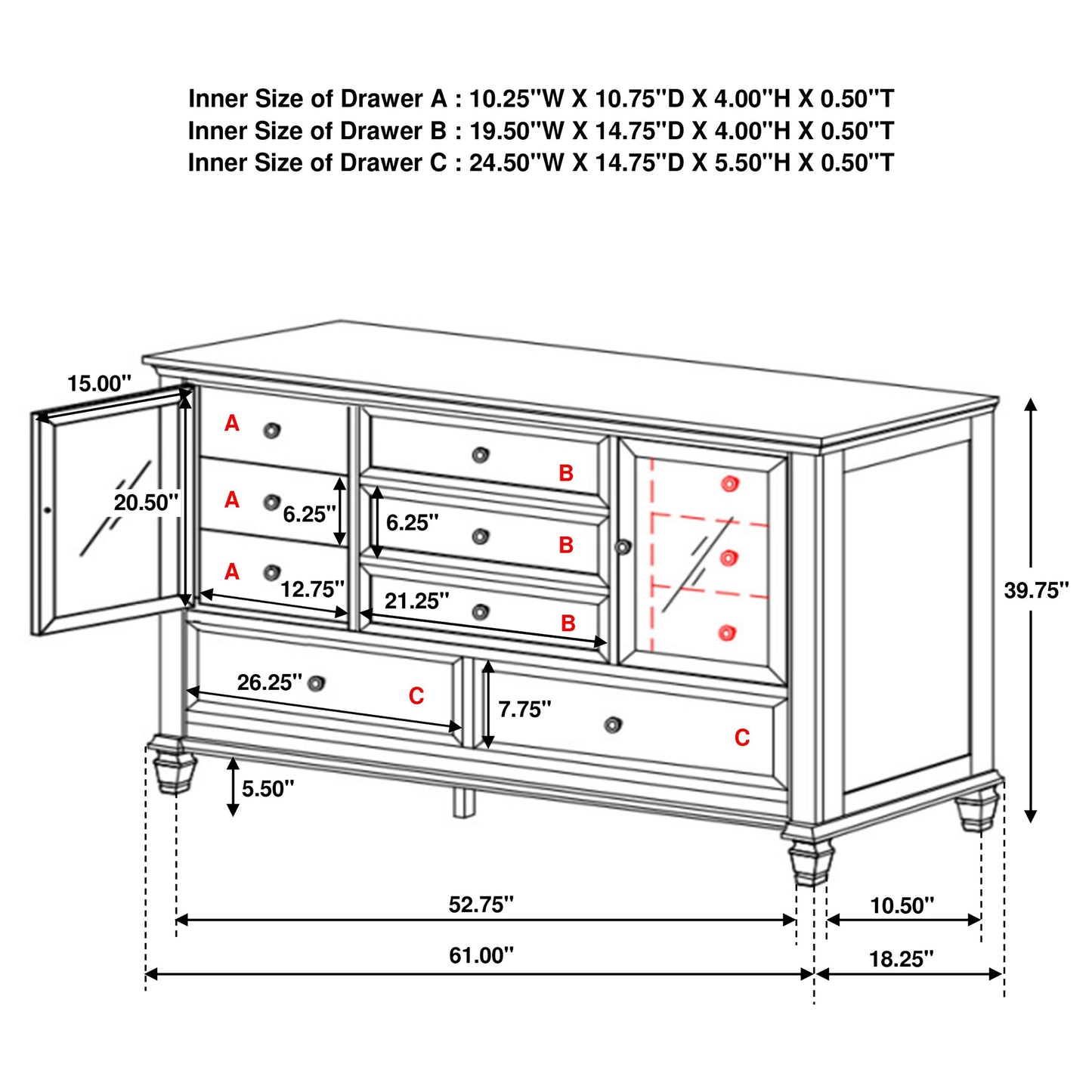 Sandy Beach 11-drawer Dresser Black