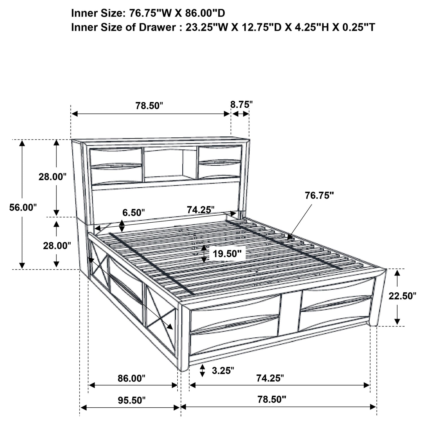 Briana Wood California King Storage Bookcase Bed Black