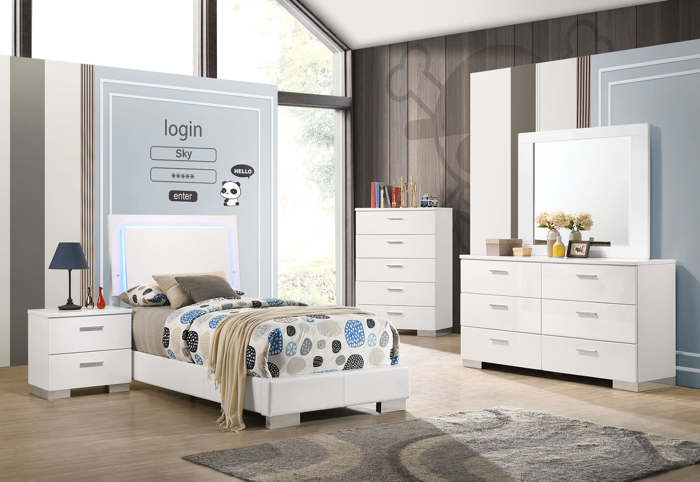 Felicity 5-piece Twin Bedroom Set White High Gloss