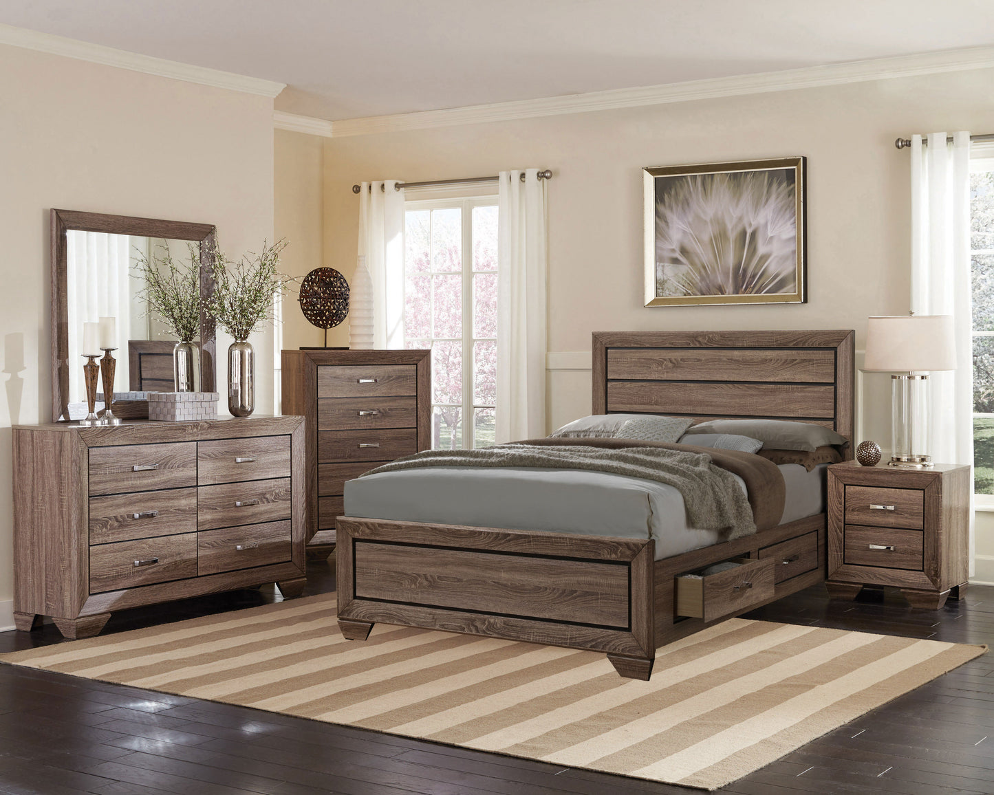 Kauffman Wood Eastern King Storage Panel Bed Washed Taupe