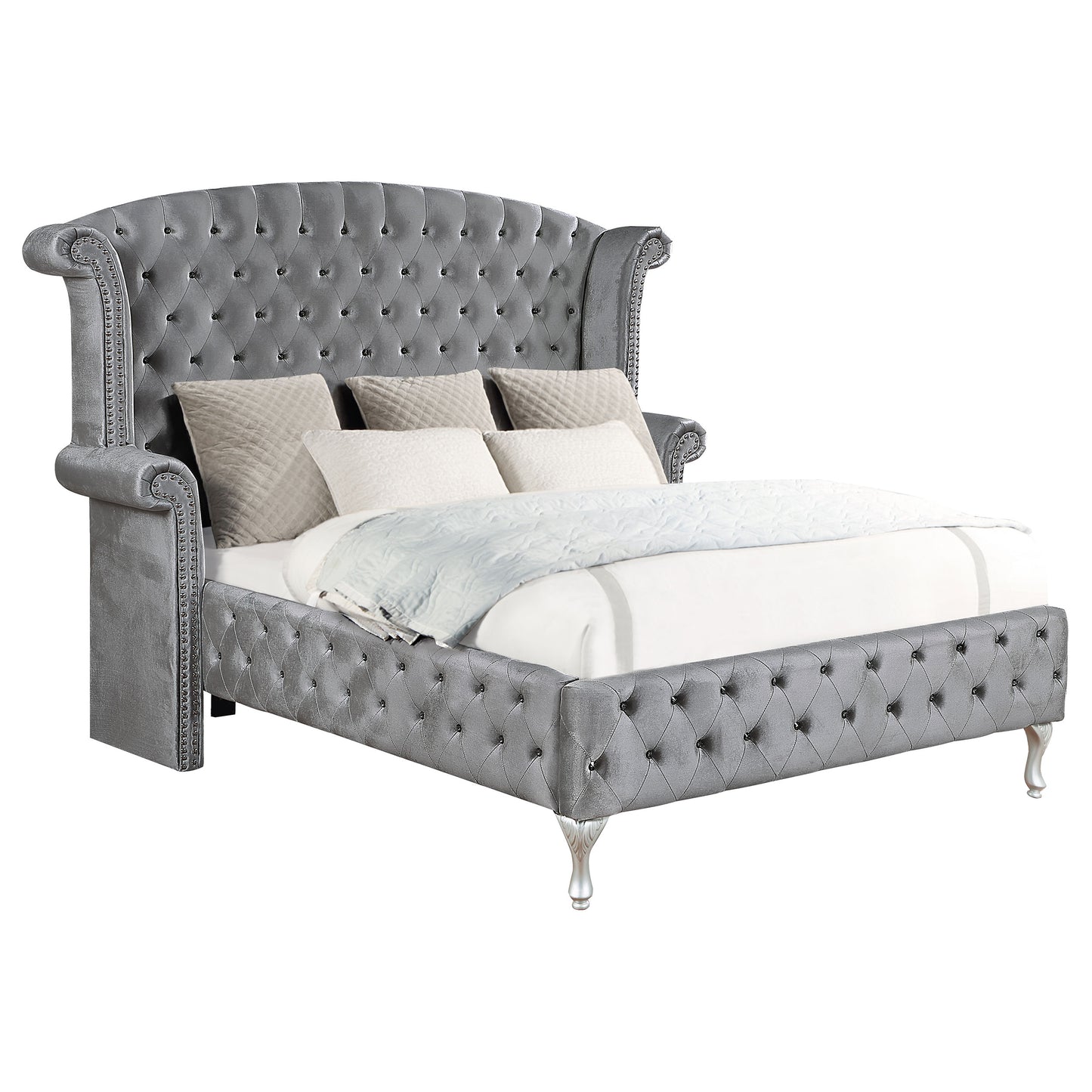 Deanna Upholstered California King Wingback Bed Grey