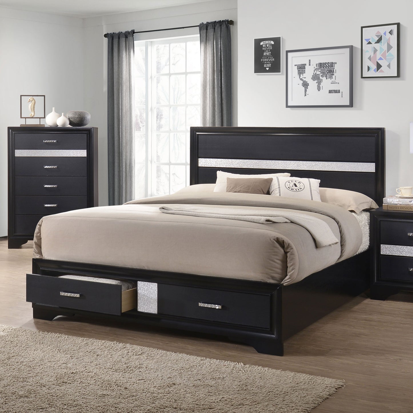 Miranda 51-inch Wood Eastern King Storage Panel Bed Black