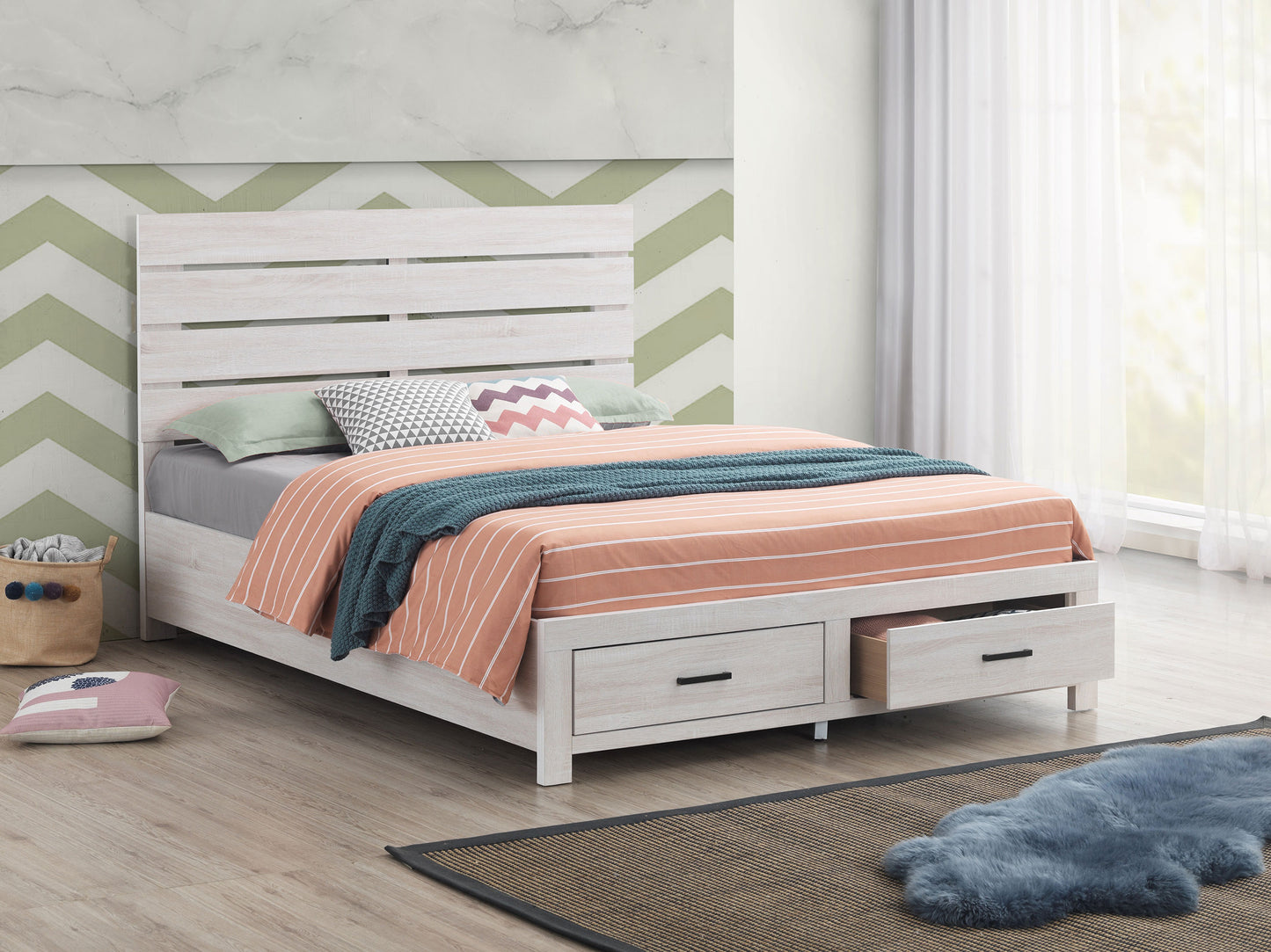 Brantford Wood Queen Storage Panel Bed Coastal White