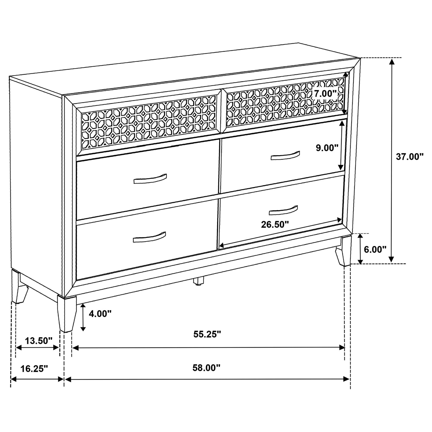 Valencia 6-drawer Dresser Black